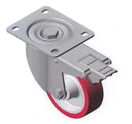 Roue avec platine pivotante  acier ou inox + frein renforcé