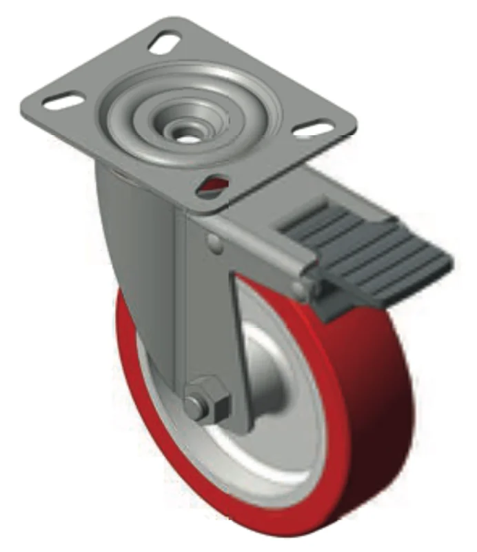 Roue avec platine pivotante acier ou inox + frein