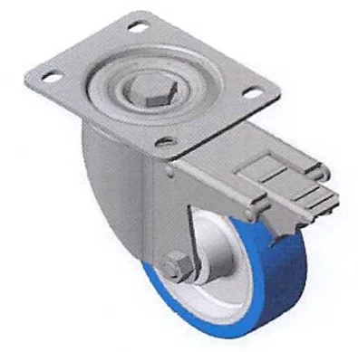 Roue avec platine pivotante  acier ou inox + frein renforcé