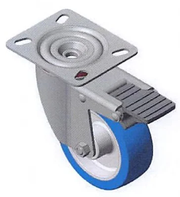 Roue avec platine pivotante acier ou inox + frein