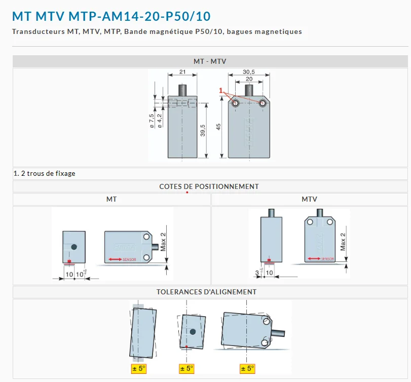 Schéma technique : MT MTV MTP-AM14-20-P50/10 Transducteurs , Bande magnétique P50/10, bagues magnétiques