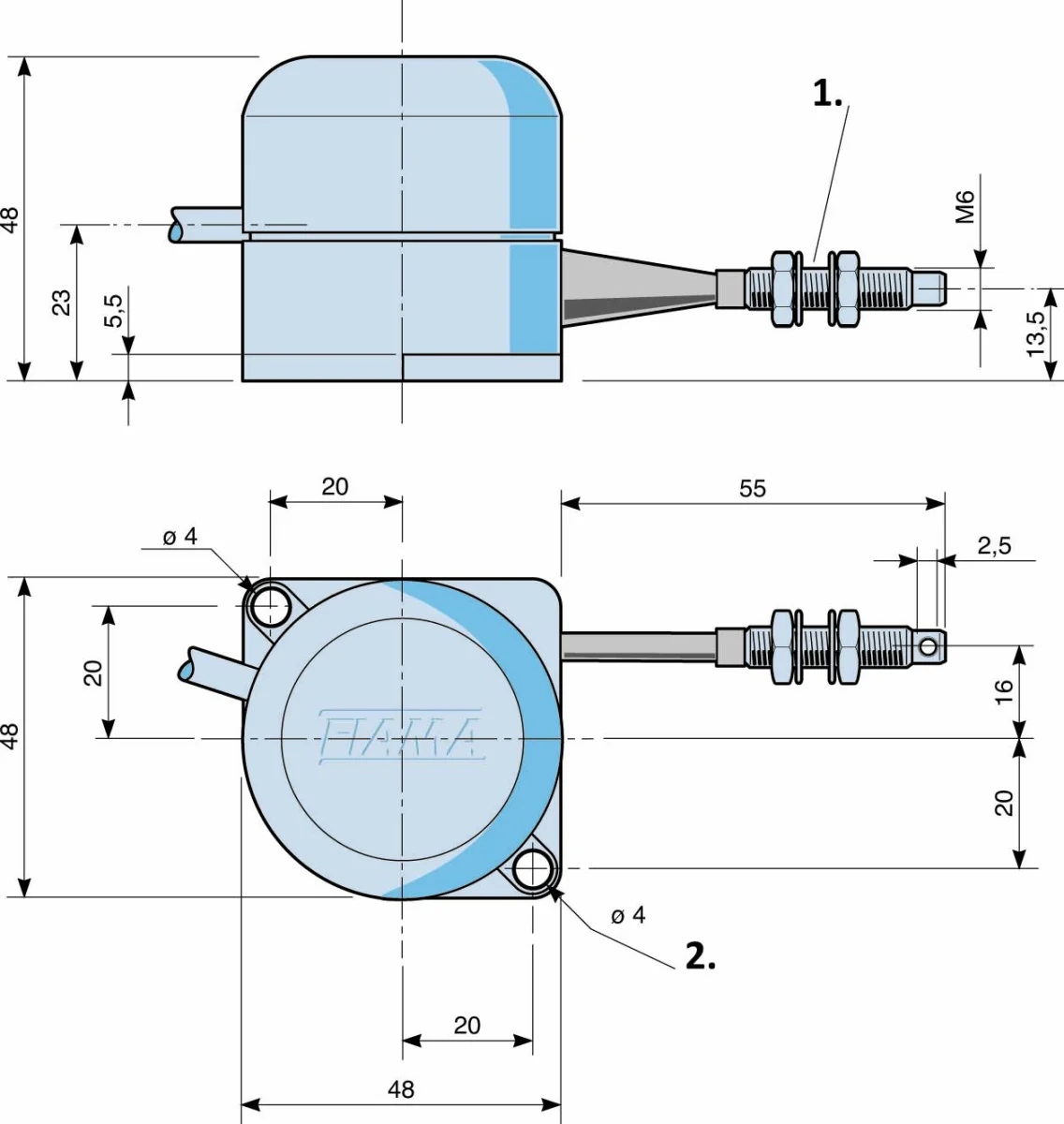 Schéma technique : EF500-900 EFM500-900 Transducteurs incrémentiels à fil