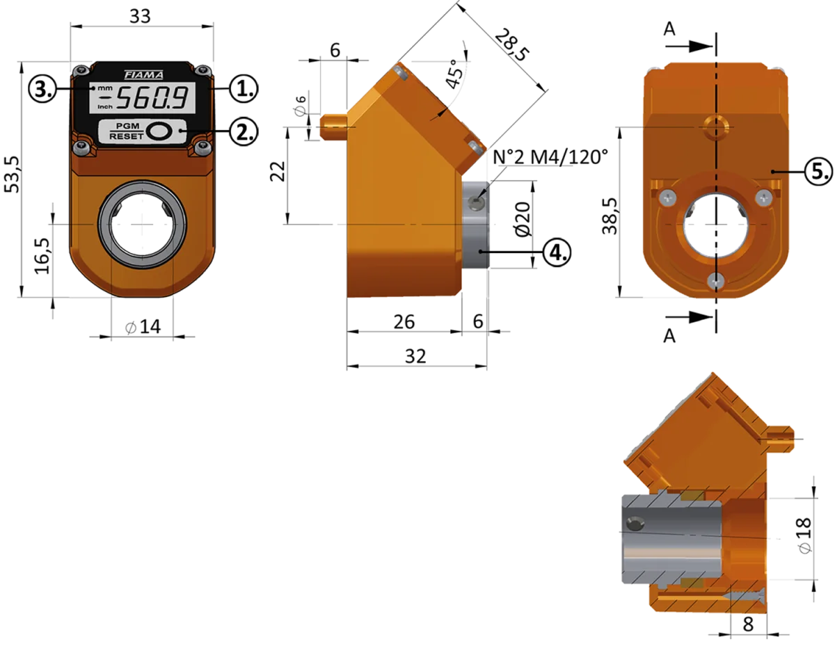 Schéma technique : EP3 Indicateur de position programmable à arbre creux, alimentation par batterie