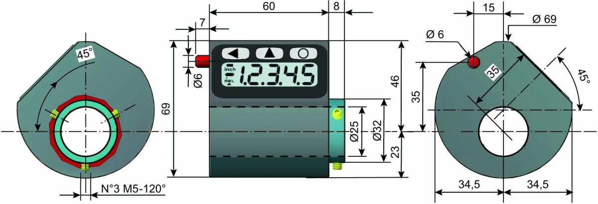 Schéma technique : EP9L Indicateur de position programmable à arbre creux, alimentation par batterie