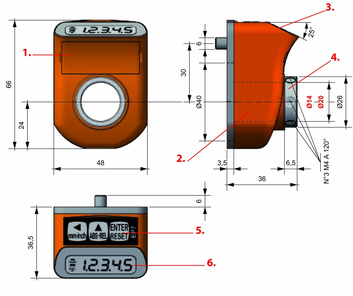 Schéma technique : EP7 Indicateur de position programmable à arbre creux, alimentation par batterie