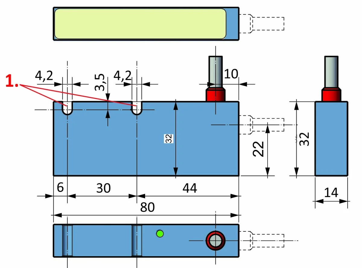 Schéma technique : MAT2 - PA50/10 Transducteur de position absolue et bande magnétique absolue PA50/10